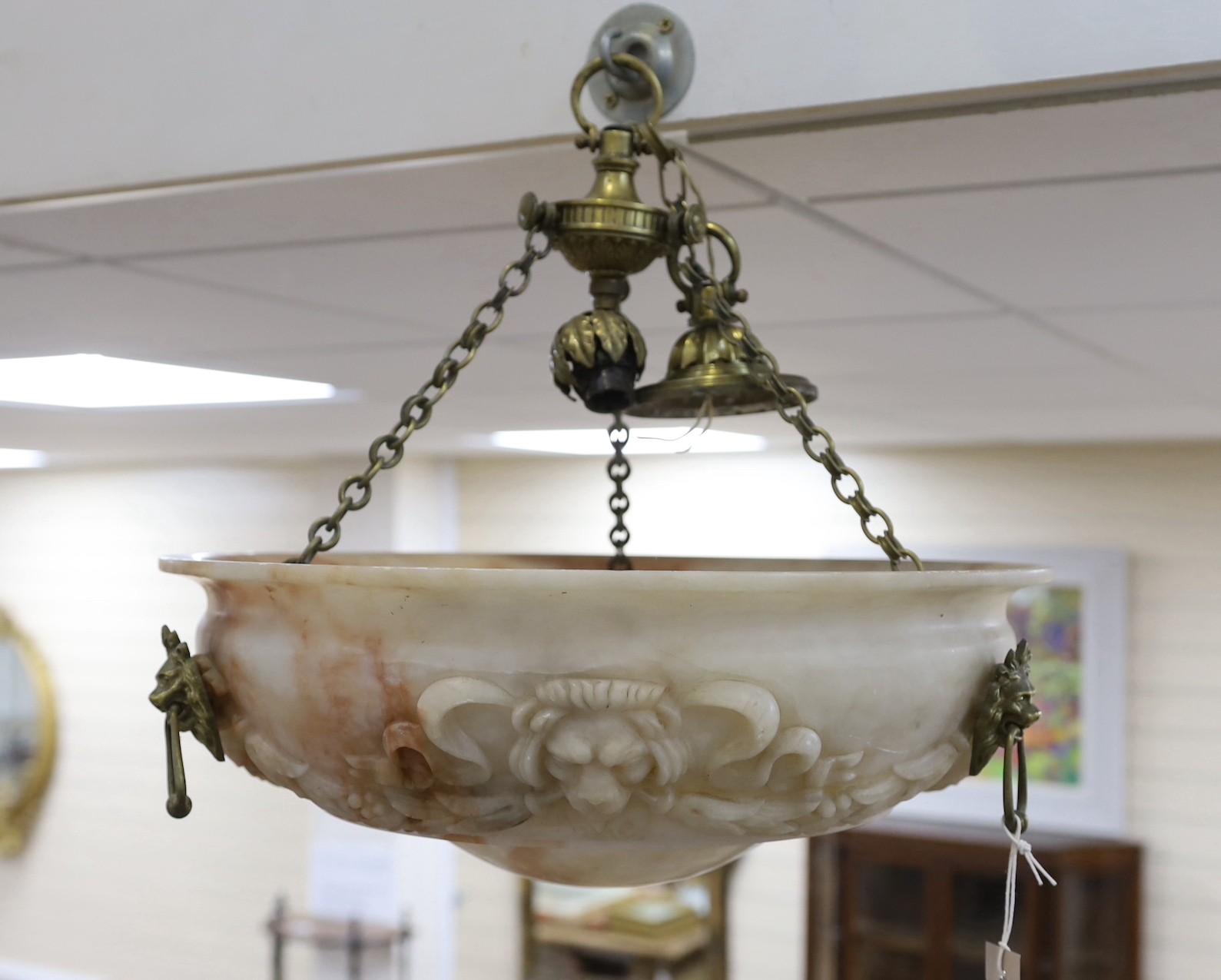 A large alabaster ceiling shade, 46cm diameter